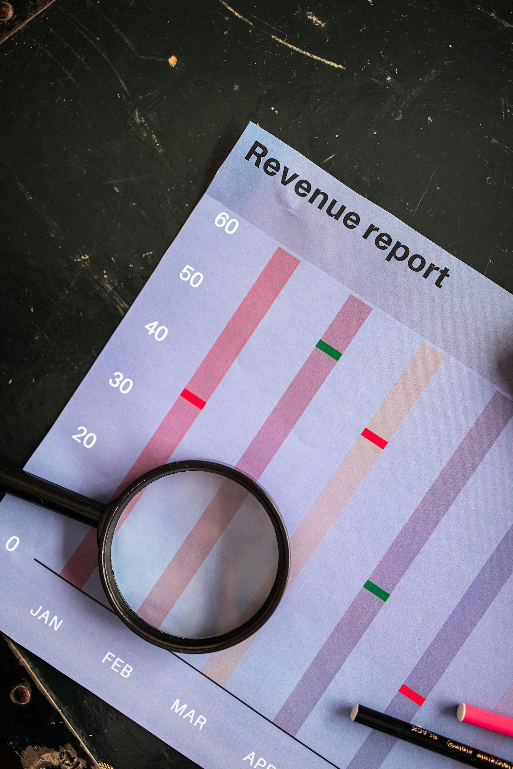 A Magnifying Glass on Top of Paper with Graph